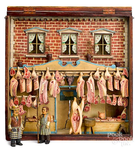 Exceptional European style butcher shop diorama