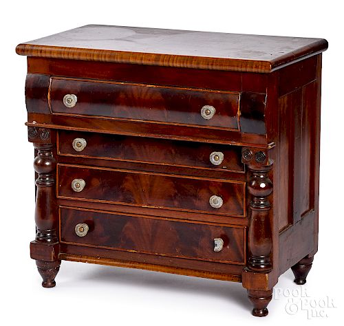 Miniature doll-size transitional chest of drawers
