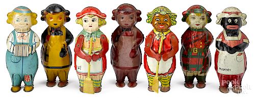 Seven Lindstrom tin lithograph wind-up wobblers