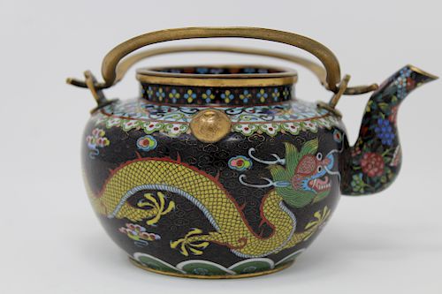 Antique Chinese 5-Claw Dragon Cloisonne Teapot