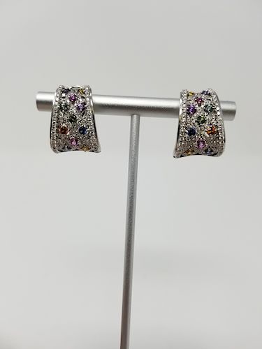 Charles Krypell 18K WG Sapphire & Diamond Earrings