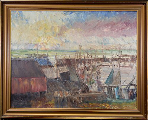 Signed, 20th C. Impressionist Harbor Scene
