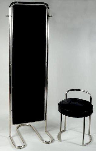 Louis Sognot, Modern Art Deco Floor Mirror/Stool