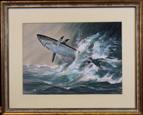 "Moore", Signed Mixed Media Painting of Shark