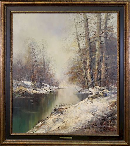 Gustav Turk, 20th C. Wooded River Landscape