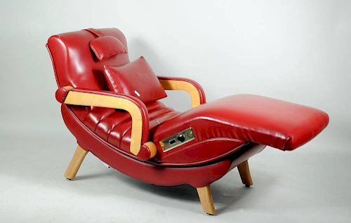 Modernist Red Vinyl Power Chair