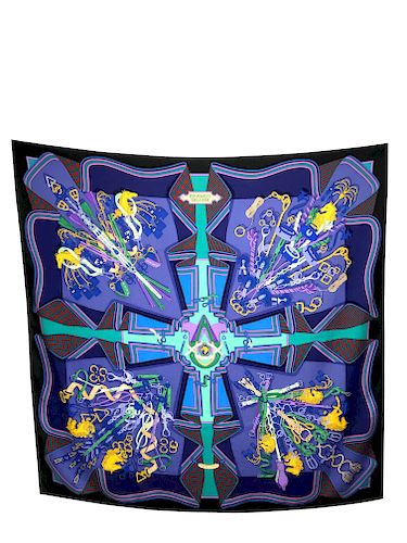 Hermes Bouquets Sellier Cashmere Silk Shawl Scarf