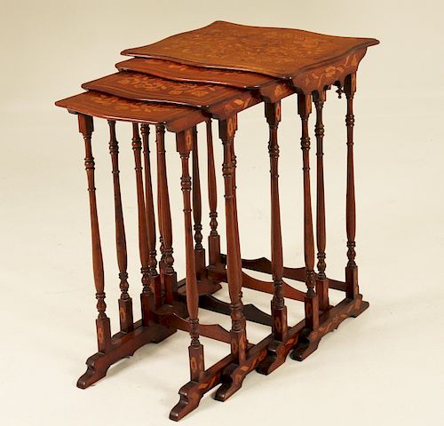 SET OF 4 DUTCH MARQUETRY INLAID NESTING TABLES