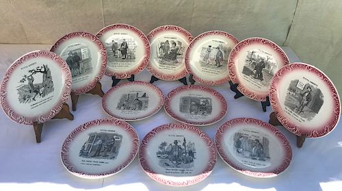 SET OF 12 FRENCH TRANSFER WARE CHARACTER PLATES