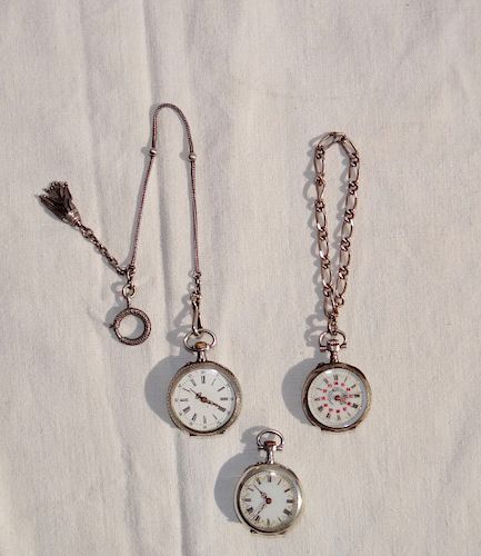 GROUP OF 3 FRENCH SILVER POCKET WATCHES