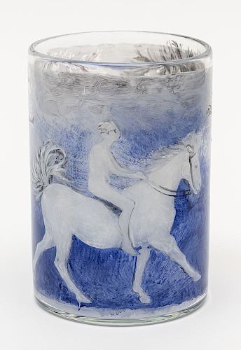 EMILY BROWN, "Smith with Rider," painting on a glass cylinder
