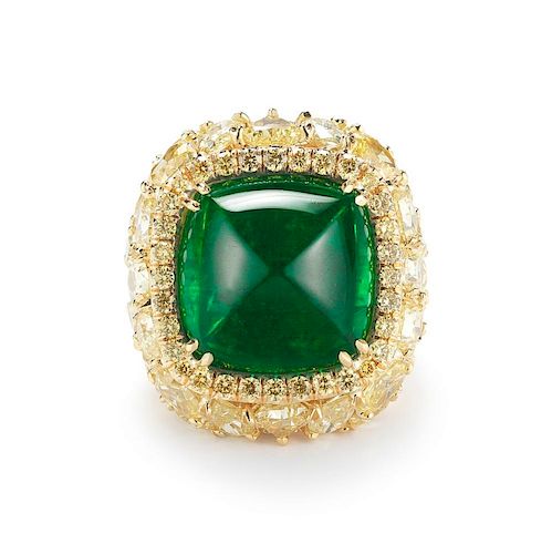 11.93ct DIAMOND COLOMBIAN EMERALD SUGARLOAF RING