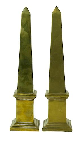 (2) Two Contemporary Brass Obelisks