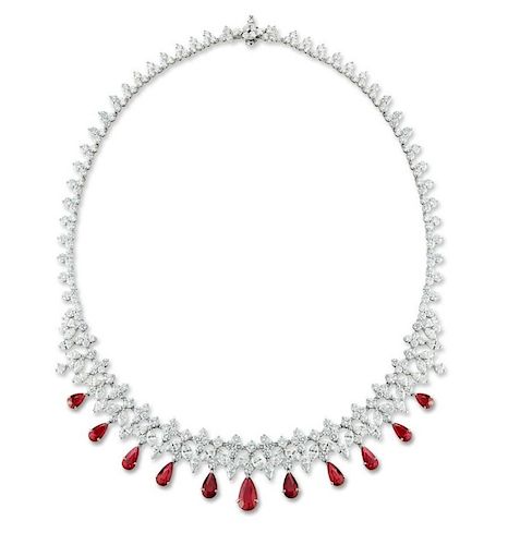 26.88ct DIAMOND AND RUBY NECKLACE CERT.