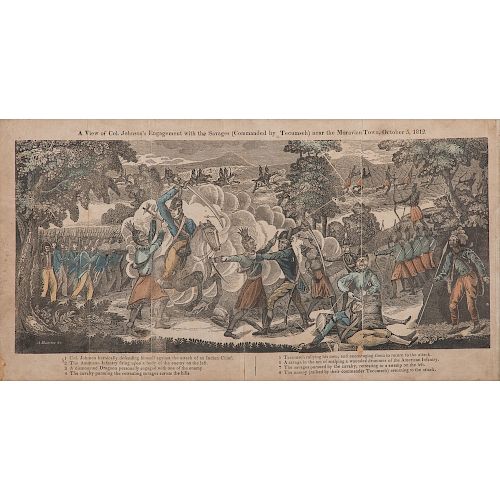 Rare Hand-Colored Engraving of War of 1812 Engagement Between American Forces and Tecumseh