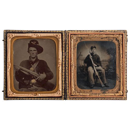 Two Sixth Plate Civil War Tintypes Featuring Armed Young Soldiers 