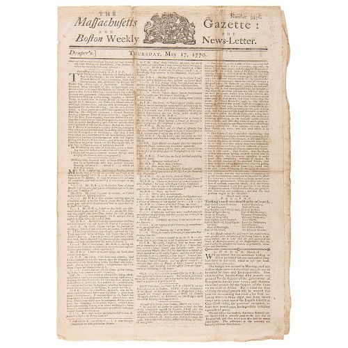 Pre-Revolutionary War Events Covered in the Massachusetts Gazette and the Boston Weekly News-Letter, 1770