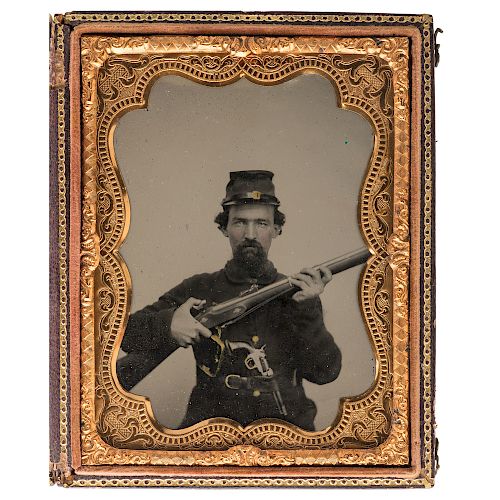 Civil War Quarter Plate Ambrotype of a Well-Armed Confederate Soldier, by G.S. Cook, Charleston, SC