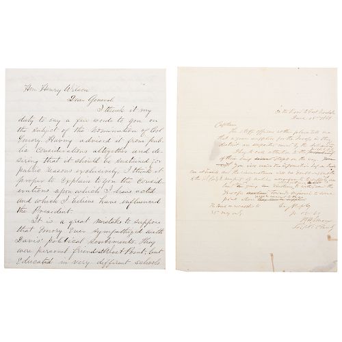 Pair of Important Letters Concerning Colonel William Emory, Incl. the Withdrawal of Troops at Fort Washita, Indian Territory, 1861