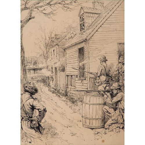 Confederate Sharpshooters, Fredericksburg, Pen and Ink Sketch by Allen C. Redwood, 1886