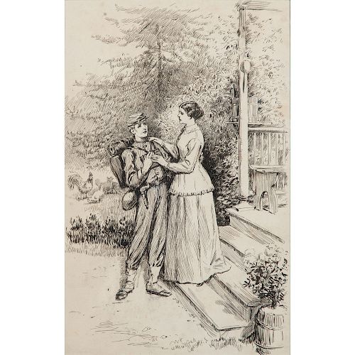 William Ludwell Sheppard, Pen and Ink Sketch Depicting a Mother Bidding Farewell to her Young Soldier