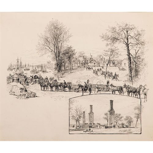 The White House - Before and After the Fire, Pen and Ink Sketch by Alfred R. Waud