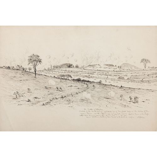 Edwin Forbes, Pen and Ink Sketch Depicting Pickett's Charge at the Battle of Gettysburg