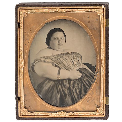 Half Plate Ambrotypes of a Bearded Man and Fat Lady, Possible Sideshow Performers