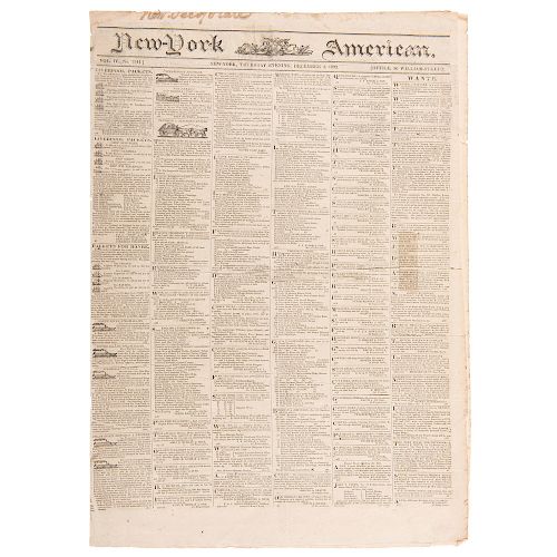 John Quincy Adams' Personal Issue of the New York American Featuring his Monroe Doctrine
