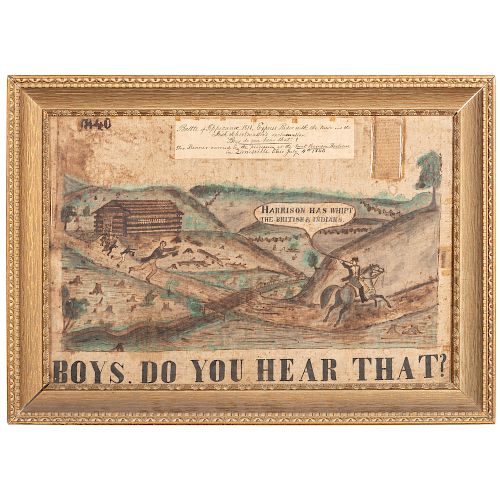 Exceptional William Henry Harrison 1840 Great Harrison BBQ Folk Art Campaign Banner