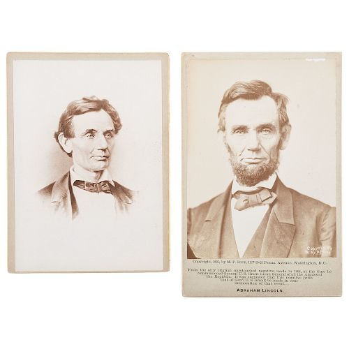 Abraham Lincoln, Pair of Cabinet Cards, Featuring Portrait by Moses P. Rice