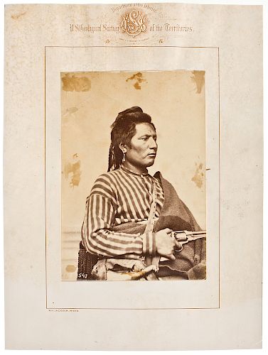 W.H. Jackson Albumen Photograph of Pawnee Policeman & Scout, Tu-Tuc-A-Picish-Te-Ruk, Posed with a Remington Revolver