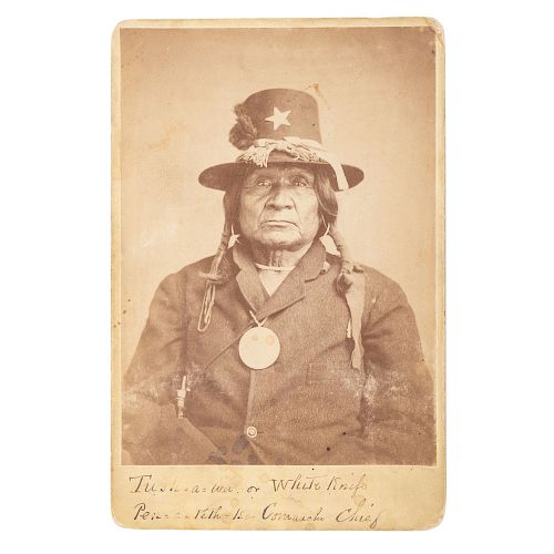 W.S. Soule, Fort Sill Cabinet Card Featuring Penateka Comanche Chief Tosawa (White Knife)