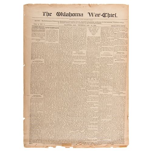 Oklahoma War Chief, Rare Newspaper Founded by Oklahoma Boomer Leader David L. Payne, 1886