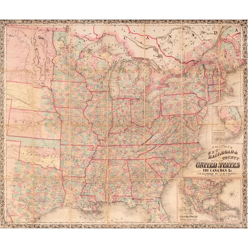 Colton's New Railroad & County Map of the United States, the Canadas, &c., 1862