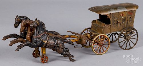 Cast iron three-horse team wagon