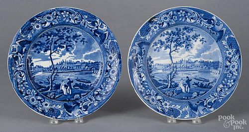 Two historical blue Staffordshire Fairmont near Philadelphia plates, 19th c., 10 1/4'' dia.