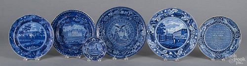 Six historical blue Staffordshire plates of various sizes depicting American scenes, 19th c.