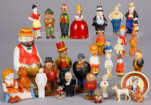 Large group of bisque and Syroco character figures
