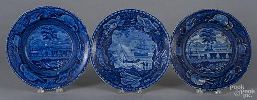 Historical blue Staffordshire Baltimore and Ohio Railroad plate and soup bowl