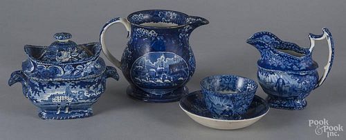 Four pieces of assorted historical blue Staffordshire, 19th c.