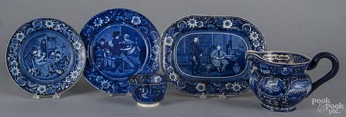 Five pieces of historical blue Staffordshire, 19th c., to include a Christmas Eve plate and bowl