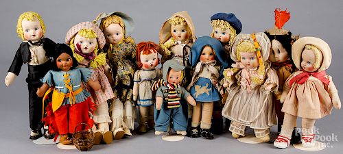 Large group of cloth dolls