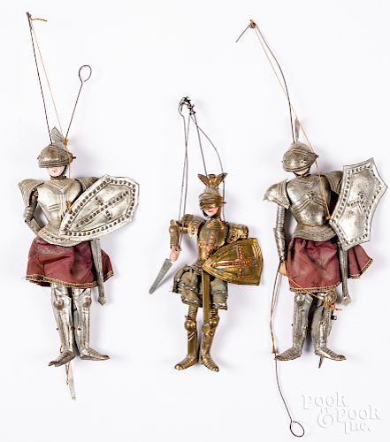Three tin, wood and composition marionettes