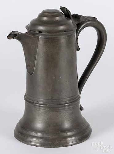 American pewter spouted flagon, bearing the touch of Leonard, Reed & Barton of Massachusetts