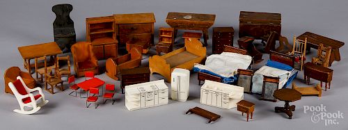 Large collection of wooden dollhouse furniture