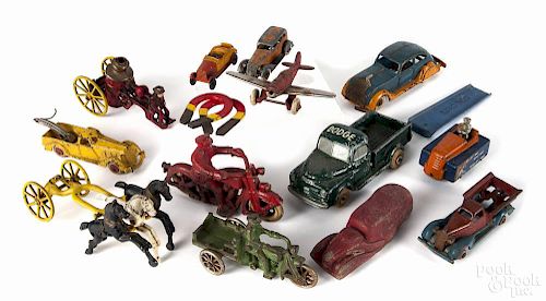 Group of miscellaneous cast iron and slush metal vehicles, to include Arcade, Tootsietoy, and Hubley