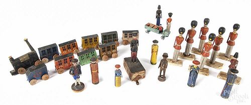 Group of carved and painted putz figures, ca. 1900, tallest - 4''.
