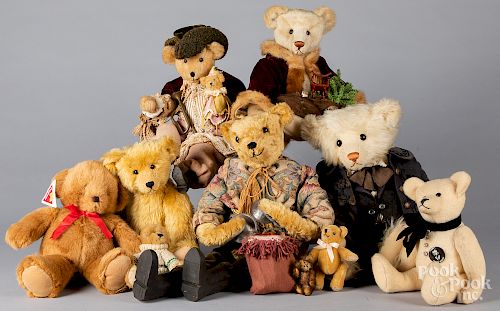 Ten collectible and artisan teddy bears