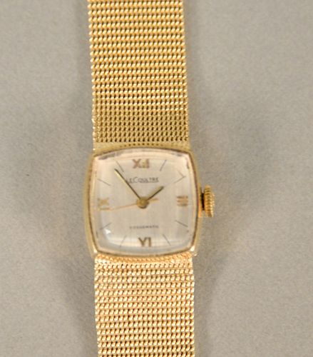 LeCoultre Voguematic 14 karat gold ladies wristwatch with 14 karat mesh gold bracelet. lg. 6 1/8 in., 32.5 grams total weight